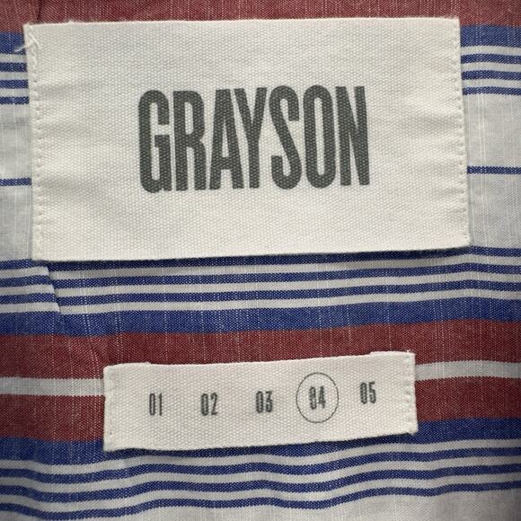 Grayson Womens The Hero Button Long Sleeve Top Size 04 Large Jasmine Stripe Red - Picture 3 of 11